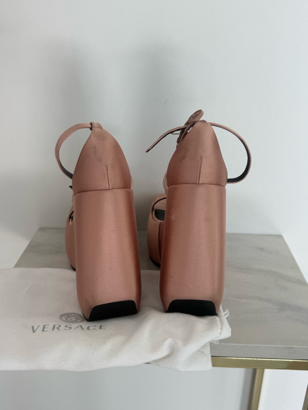 Versace Rose-Tone Platform Wedge Sandals with Ankle Strap - Picture 2 of 5